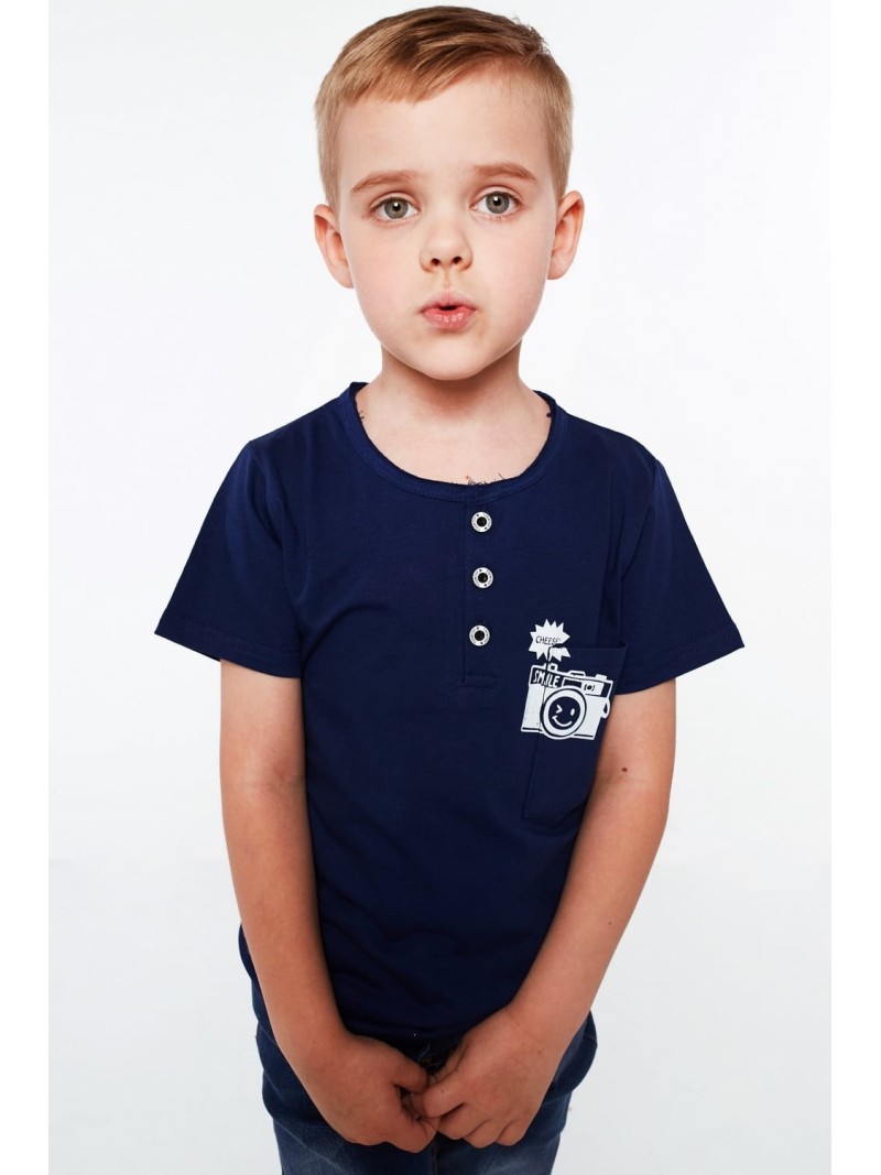 Boy\'s T-shirt with buttons, navy blue NDZ4482 - Online store - Boutique